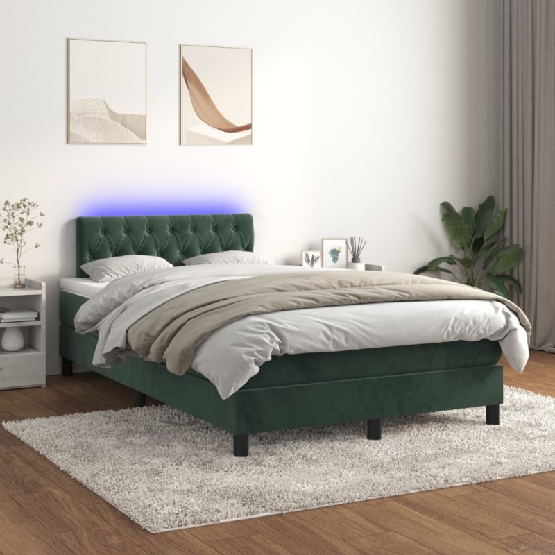vidaXL Cama box spring colchón y LED terciopelo verde oscuro 120x200cm vidaXL Cama box spring colchón y LED terciopelo verde oscuro 120x200cm