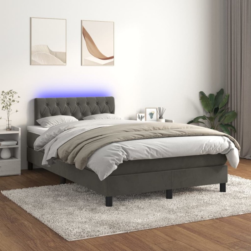 vidaXL Cama box spring colchón y LED terciopelo gris oscuro 120x200 cm vidaXL Cama box spring colchón y LED terciopelo gris oscuro 120x200 cm