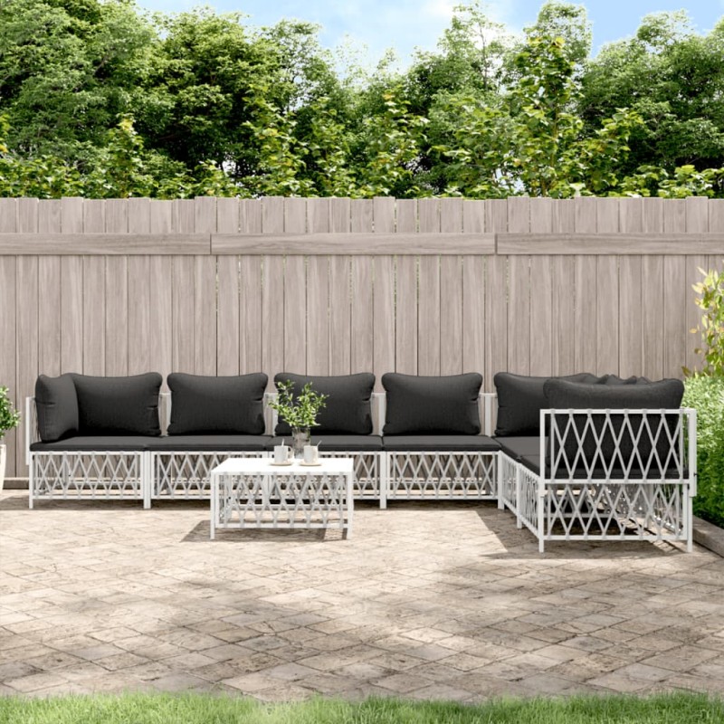 vidaXL Juego de muebles de jardín 8 piezas con cojines acero blanco vidaXL Juego de muebles de jardín 8 piezas con cojines acero blanco