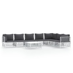 vidaXL Juego de muebles de jardín 8 piezas con cojines acero blanco