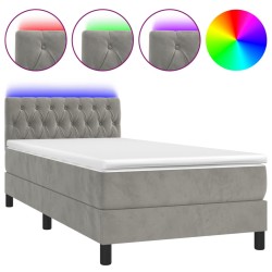 vidaXL Cama box spring colchón y LED terciopelo gris claro 90x190 cm