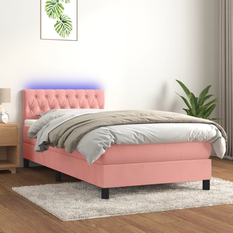 vidaXL Cama box spring colchón y LED terciopelo rosa 90x190 cm vidaXL Cama box spring colchón y LED terciopelo rosa 90x190 cm