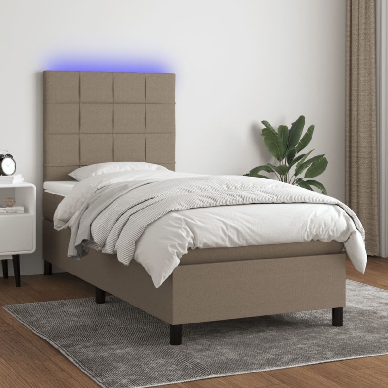vidaXL Cama box spring colchón y luces LED gris taupe 80x200 cm vidaXL Cama box spring colchón y luces LED gris taupe 80x200 cm
