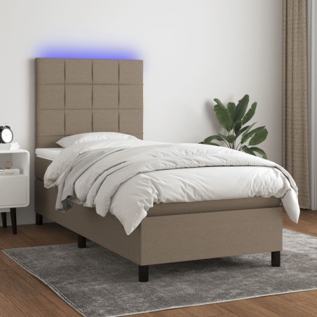 vidaXL Cama box spring colchón y luces LED gris taupe 80x200 cm