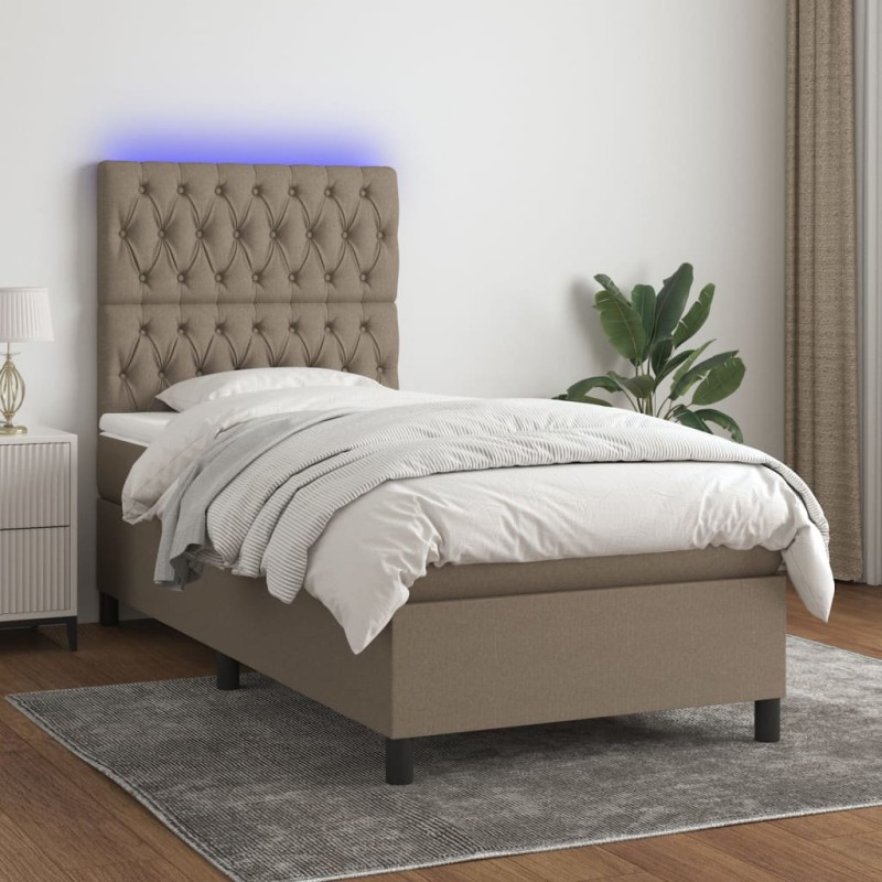 vidaXL Cama box spring colchón y luces LED tela gris taupe 90x200 cm vidaXL Cama box spring colchón y luces LED tela gris taupe 90x200 cm