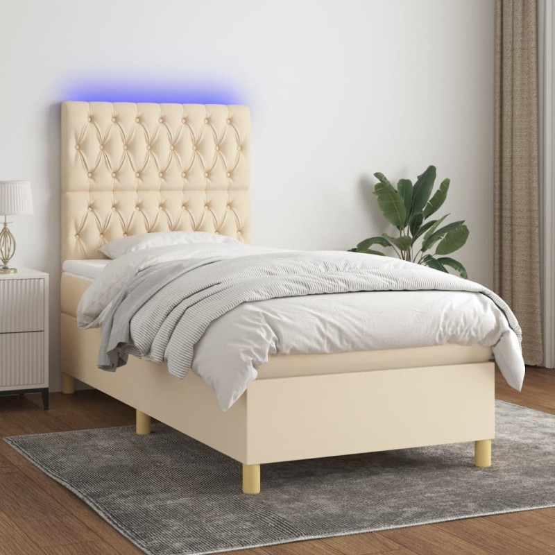 vidaXL Cama box spring colchón y luces LED tela crema 80x200 cm vidaXL Cama box spring colchón y luces LED tela crema 80x200 cm