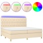 vidaXL Cama box spring colchón y luces LED tela crema 200x200 cm vidaXL Cama box spring colchón y luces LED tela crema 200x200 cm