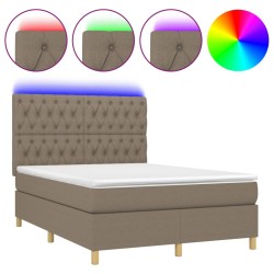 vidaXL Cama box spring colchón y luces LED tela gris taupe 140x200 cm
