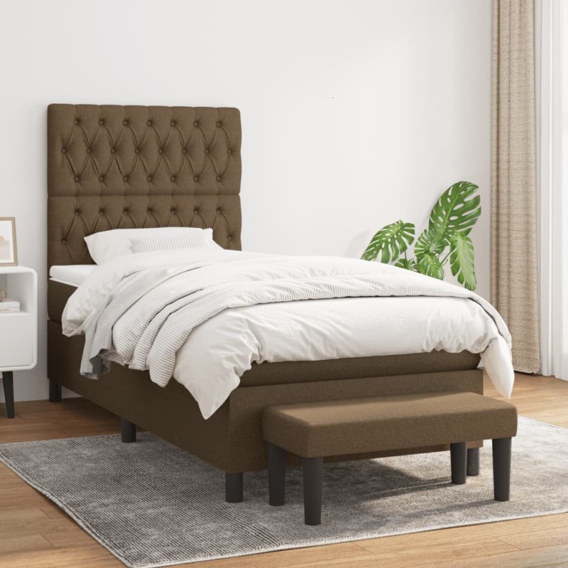 vidaXL Cama box spring con colchón tela marrón oscuro 90x200 cm