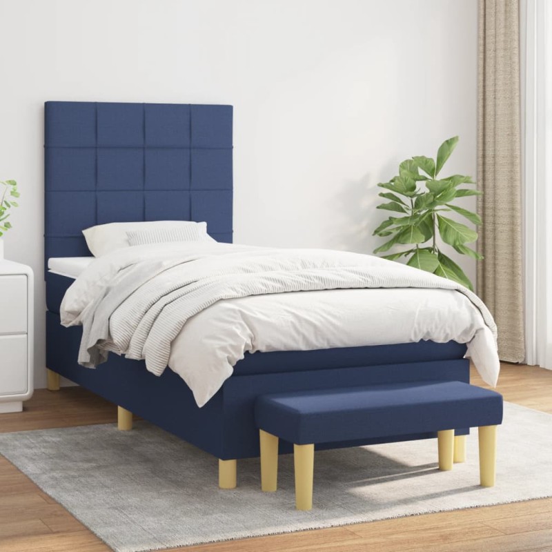 vidaXL Cama box spring con colchón tela azul 90x190 cm vidaXL Cama box spring con colchón tela azul 90x190 cm