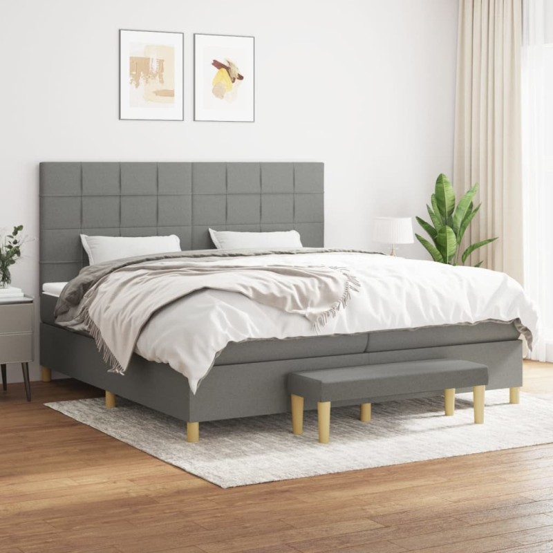 vidaXL Cama box spring con colchón tela gris oscuro 200x200 cm vidaXL Cama box spring con colchón tela gris oscuro 200x200 cm