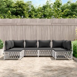vidaXL Juego de muebles de jardín 6 piezas con cojines acero blanco