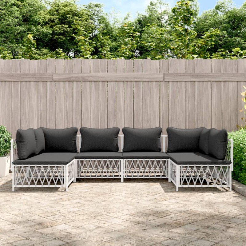 vidaXL Juego de muebles de jardín 6 piezas con cojines acero blanco vidaXL Juego de muebles de jardín 6 piezas con cojines acero blanco