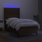 vidaXL Cama box spring colchón luces LED tela marrón oscuro 100x200cm vidaXL Cama box spring colchón luces LED tela marrón oscuro 100x200cm