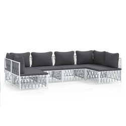 vidaXL Juego de muebles de jardín 6 piezas con cojines acero blanco