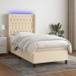 vidaXL Cama box spring colchón y luces LED tela color crema 90x190 cm vidaXL Cama box spring colchón y luces LED tela color crema 90x190 cm