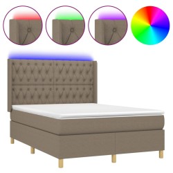 vidaXL Cama box spring colchón y luces LED tela gris taupe 140x190 cm