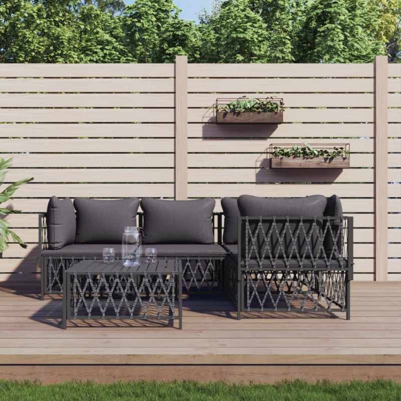 vidaXL Juego de muebles de jardín 5 pzas y cojines acero antracita vidaXL Juego de muebles de jardín 5 pzas y cojines acero antracita