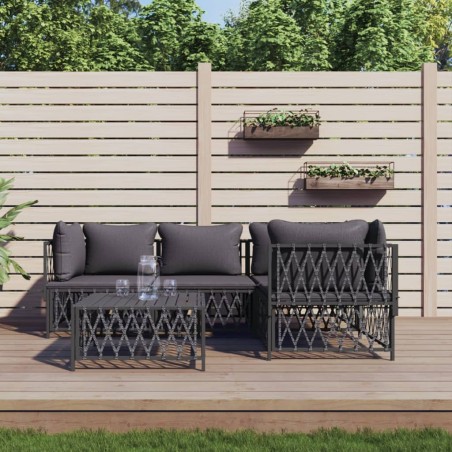 vidaXL Juego de muebles de jardín 5 pzas y cojines acero antracita