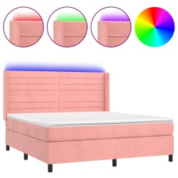 vidaXL Cama box spring colchón y LED terciopelo rosa 160x200 cm