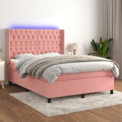 vidaXL Cama box spring colchón y LED terciopelo rosa 140x190 cm