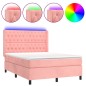 vidaXL Cama box spring colchón y LED terciopelo rosa 140x190 cm vidaXL Cama box spring colchón y LED terciopelo rosa 140x190 cm