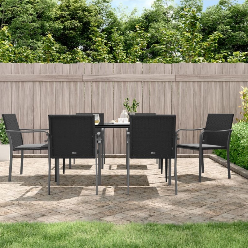 vidaXL Juego comedor jardín 7 piezas y cojines ratán sintético y acero vidaXL Juego comedor jardín 7 piezas y cojines ratán sintético y acero