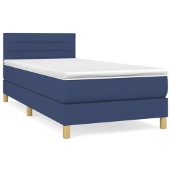 vidaXL Cama box spring con colchón tela azul 90x190 cm