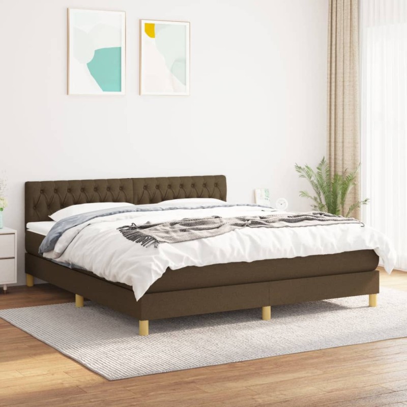 vidaXL Cama box spring con colchón tela marrón oscuro 180x200 cm vidaXL Cama box spring con colchón tela marrón oscuro 180x200 cm