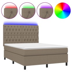 vidaXL Cama box spring colchón y luces LED tela gris taupe 140x190 cm