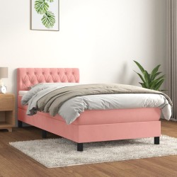 vidaXL Cama box spring con colchón terciopelo rosa 90x200 cm