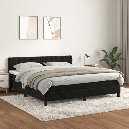 vidaXL Cama box spring con colchón terciopelo negro 160x200 cm