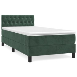 vidaXL Cama box spring con colchón terciopelo verde oscuro 90x200 cm