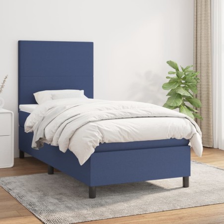 vidaXL Cama box spring con colchón tela azul 80x200 cm