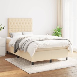 vidaXL Cama box spring con colchón tela color crema 120x200 cm