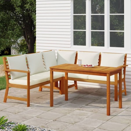 vidaXL Juego comedor de jardín 4 pzas con cojines madera maciza acacia