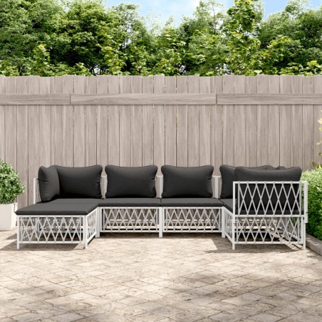 vidaXL Juego de muebles de jardín 6 piezas con cojines acero blanco