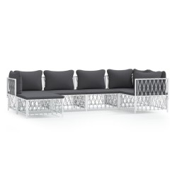 vidaXL Juego de muebles de jardín 6 piezas con cojines acero blanco