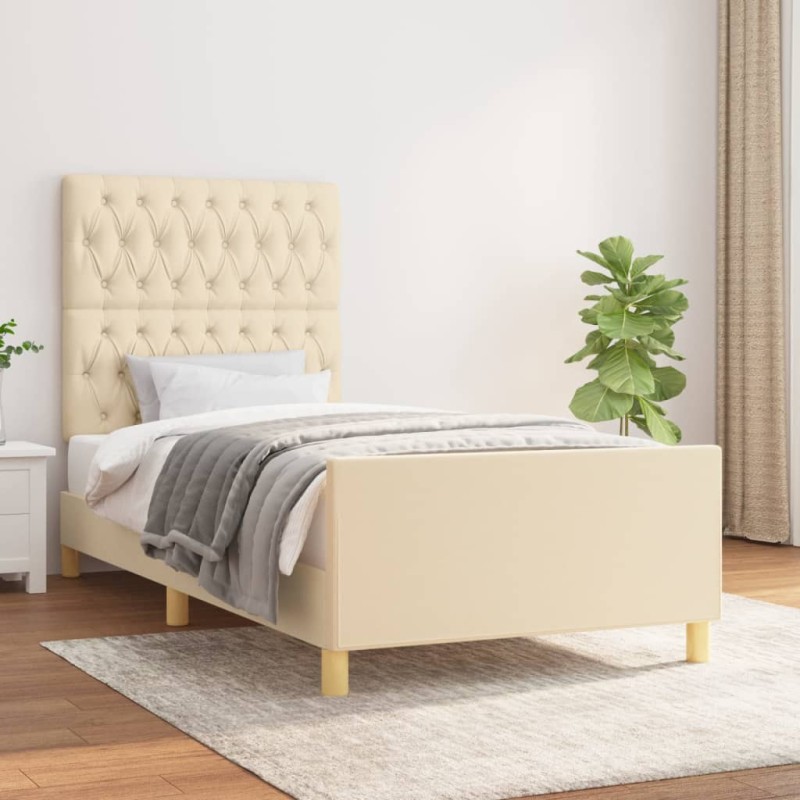 vidaXL Estructura de cama con cabecero de tela color crema 100x200 cm