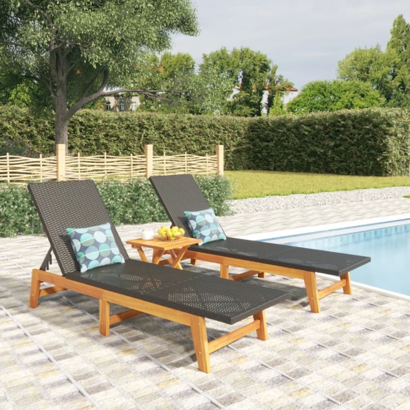 vidaXL Tumbonas 2 uds ratán y madera maciza acacia marrón y negro vidaXL Tumbonas 2 uds ratán y madera maciza acacia marrón y negro