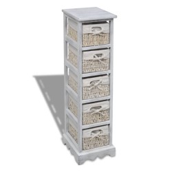 vidaXL Estantería con 5 cestas tejidas madera blanco 
