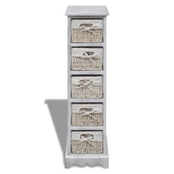 vidaXL Estantería con 5 cestas tejidas madera blanco 