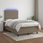 vidaXL Cama box spring con colchón y LED tela gris taupe 120x190 cm