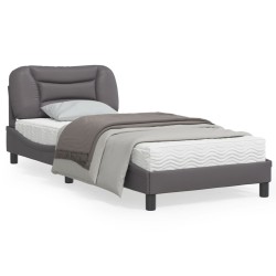 vidaXL Estructura de cama con luces LED cuero sintético gris 80x200 cm