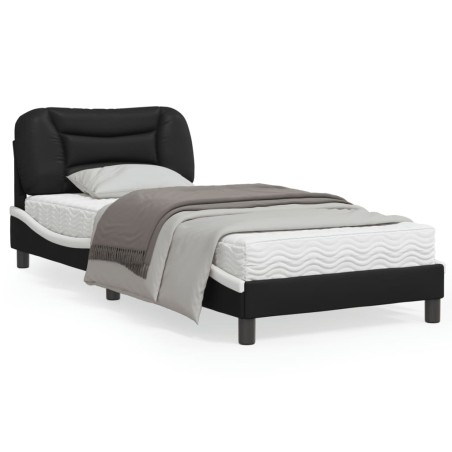vidaXL Estructura cama con LED cuero sintético negro y blanco 90x190cm