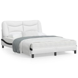 vidaXL Estructura de cama luces LED cuero PE blanco y negro 140x190 cm