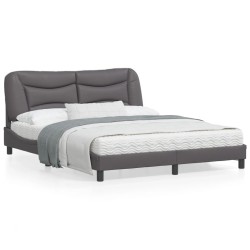 vidaXL Estructura de cama con luces LED cuero PE gris 160x200 cm