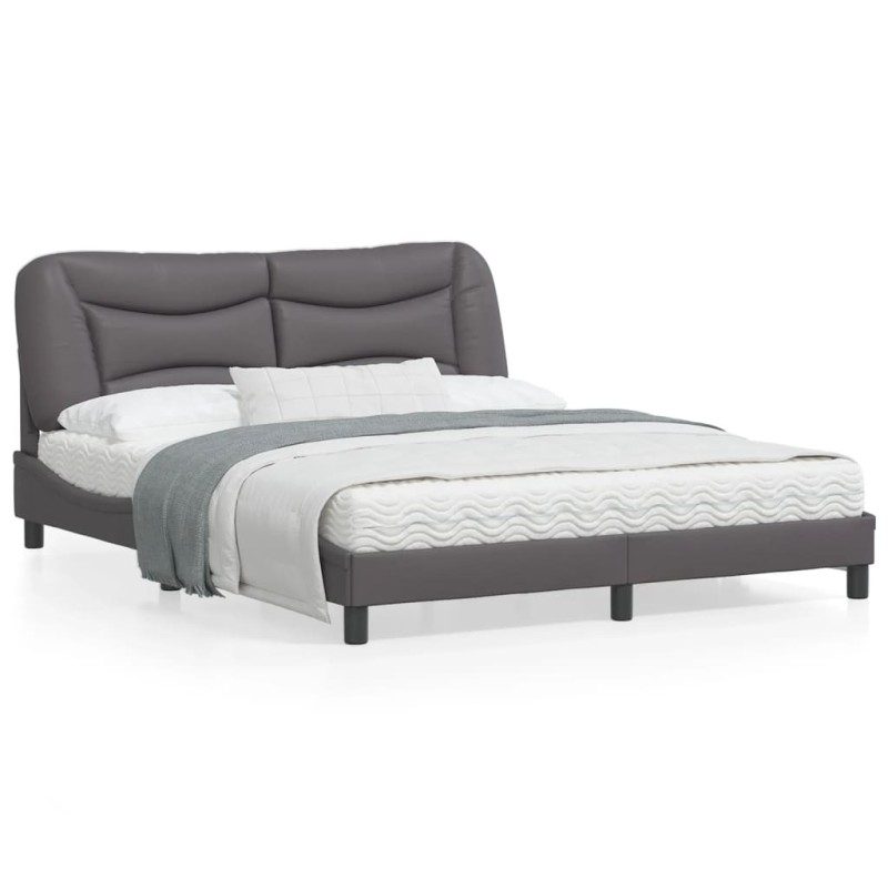vidaXL Estructura de cama con luces LED cuero PE gris 160x200 cm vidaXL Estructura de cama con luces LED cuero PE gris 160x200 cm