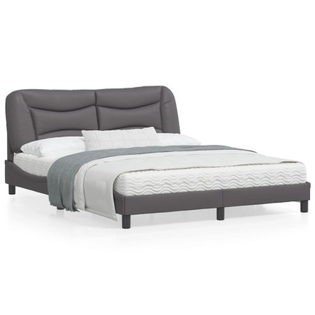 vidaXL Estructura de cama con luces LED cuero PE gris 160x200 cm