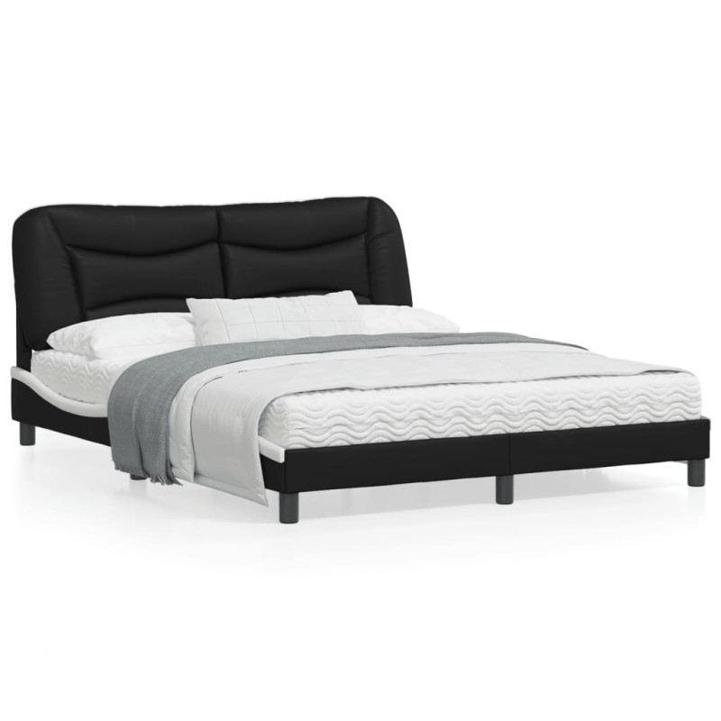 vidaXL Estructura de cama con luz LED cuero PE negro blanco 160x200 cm vidaXL Estructura de cama con luz LED cuero PE negro blanco 160x200 cm